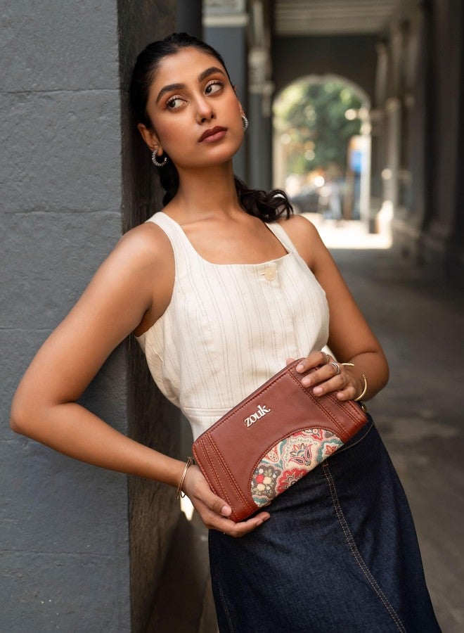 ZOUK Arika Zipper Wallet for Women | Card Holder Wallet with 10 Card Slots, Coin Pouch & Cash Compartments | Purse for Women Stylish | Fits Phones up to 6.7” | Mughal Art Multicolor - Image 2